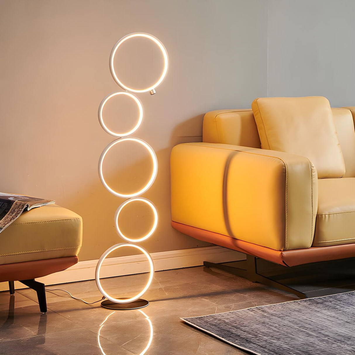 Artistic Modern Stacked Ring LED Bedside Floor Lamp Image - 5