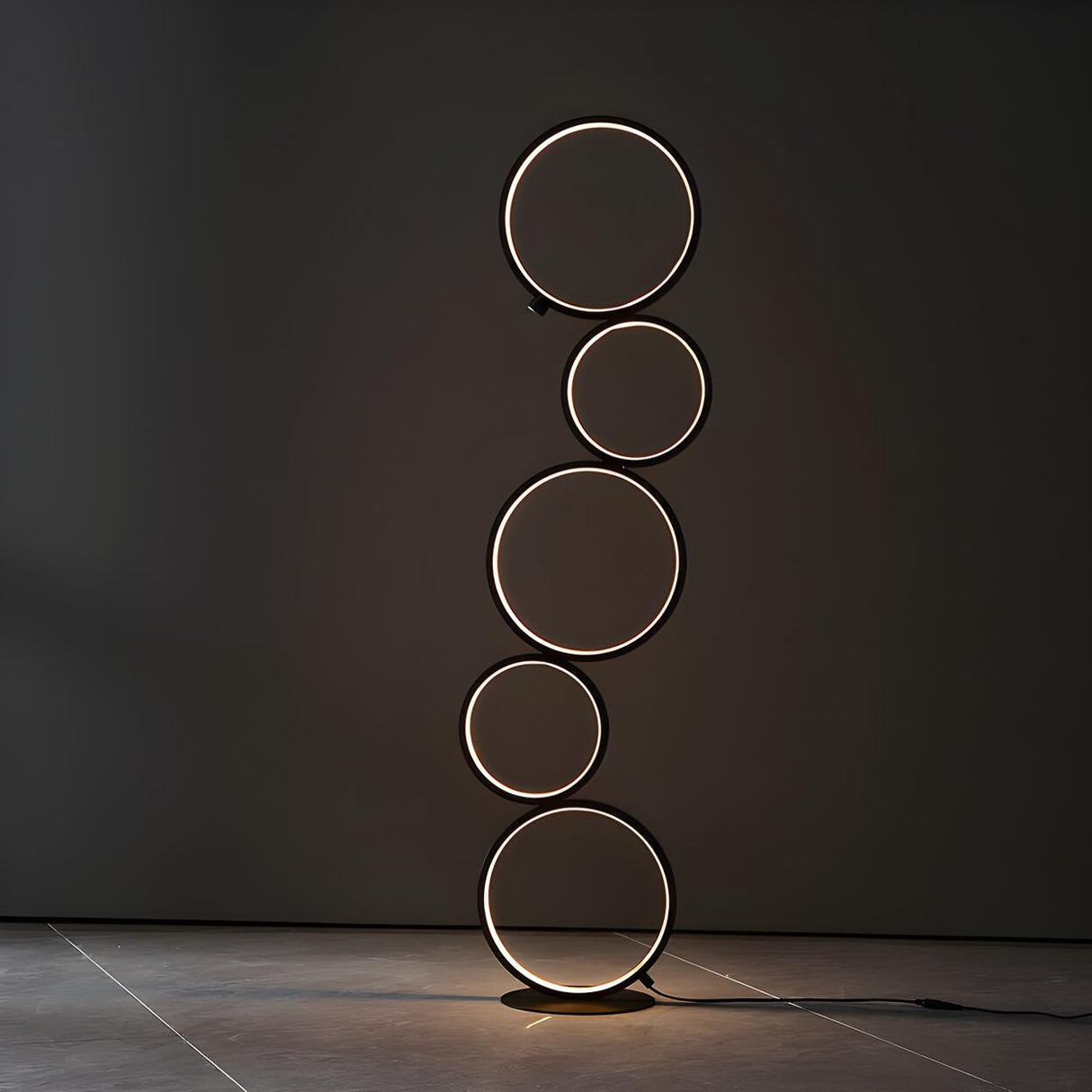 Artistic Modern Stacked Ring LED Bedside Floor Lamp Image - 8