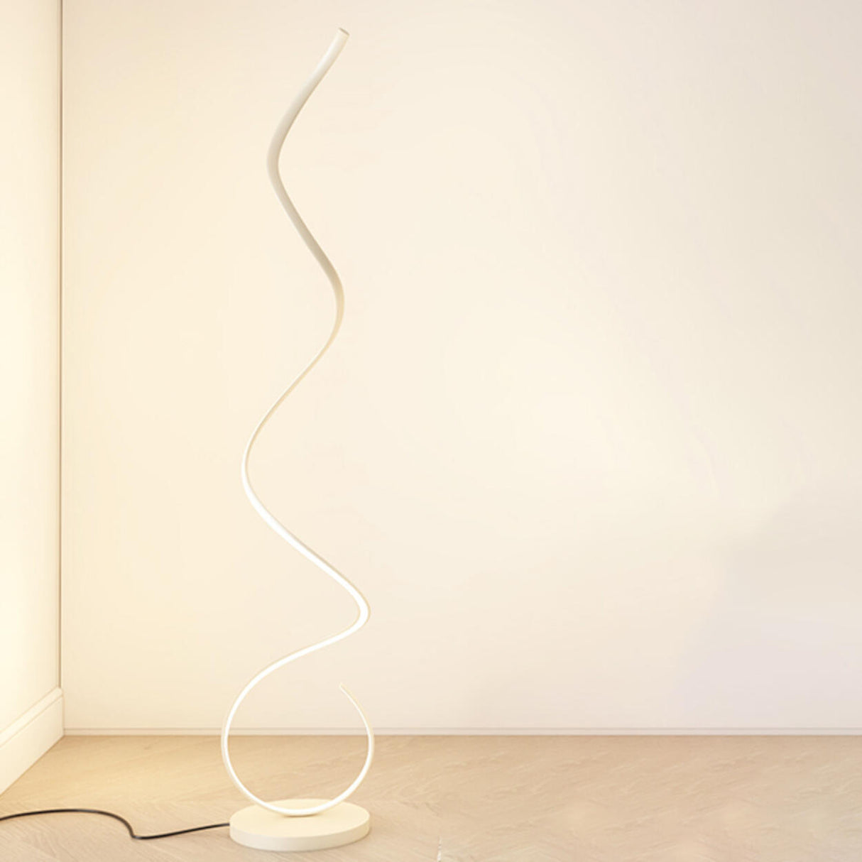 Artistic Modern White Spiral LED Metal Floor Lamp Image - 3