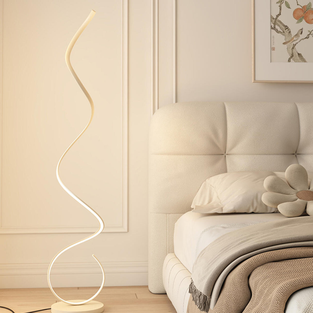 Artistic Modern White Spiral LED Metal Floor Lamp Image - 5