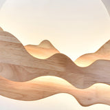 Artistic Mountain Landscape and Round Wood Wall Lamp Image - 14