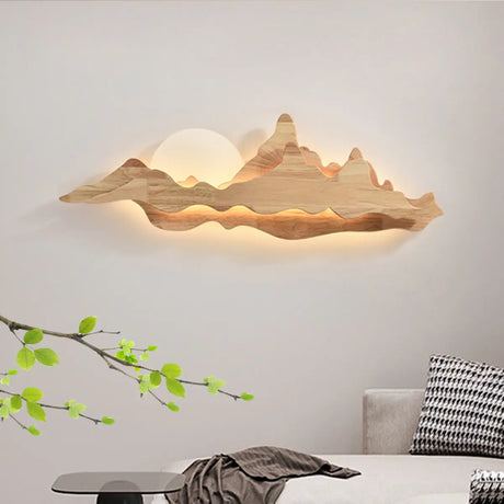 Artistic Mountain Landscape Wooden Wall Light Image - 1