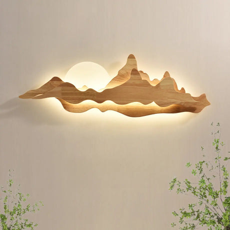 Artistic Mountain Landscape Wooden Wall Light Image - 2