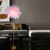 Artistic Pink Feather and Gold Stand Floor Lamp Image - 1