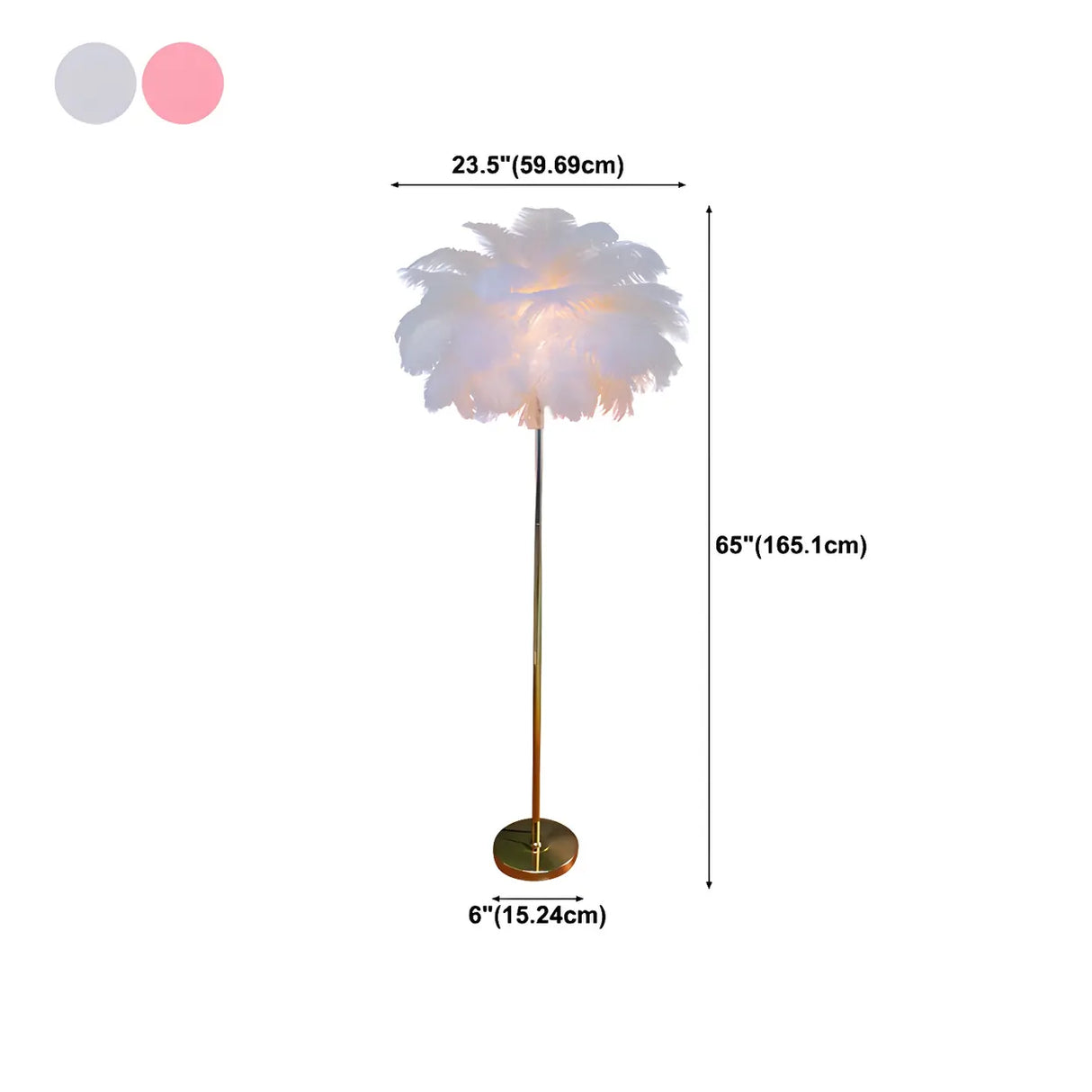 Artistic Pink Feather and Gold Stand Floor Lamp 