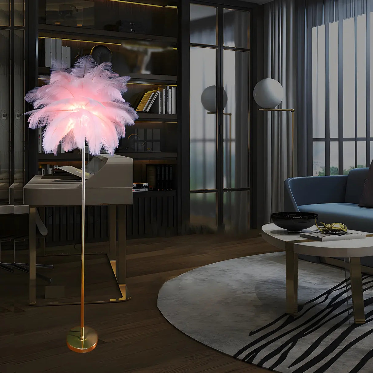 Artistic Pink Feather and Gold Stand Floor Lamp Image - 3