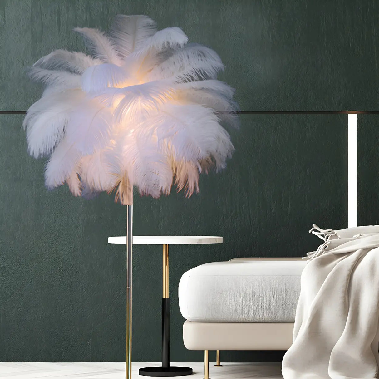 Artistic Pink Feather and Gold Stand Floor Lamp Image - 4