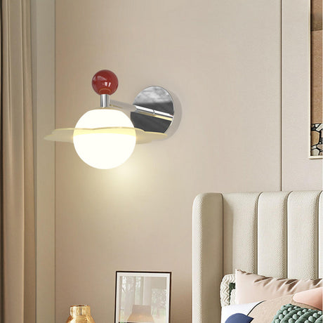 Artistic Planet White Frosted Glass Globe Wall Sconce Image - 1