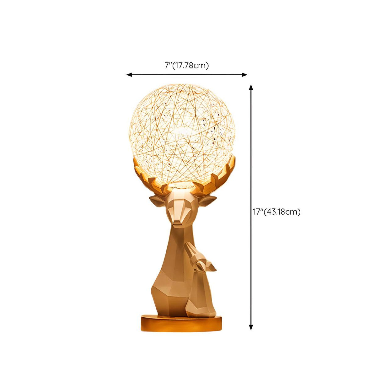 Artistic Rattan Globe Shade Deer Shape Metal Table Lamp 