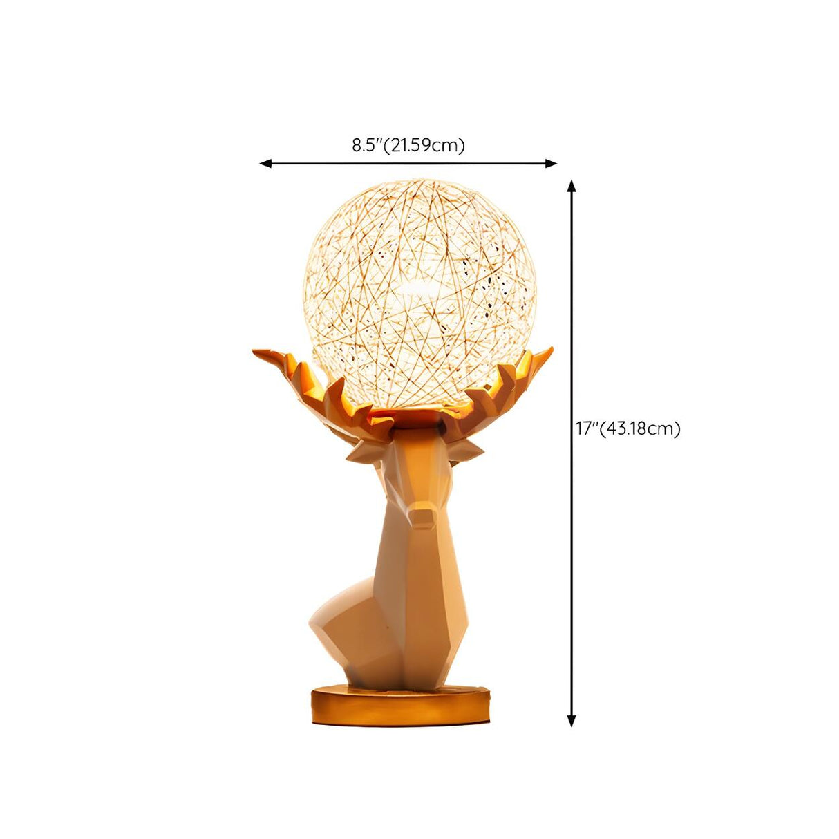 Artistic Rattan Globe Shade Deer Shape Metal Table Lamp Image - 12