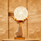 Artistic Rattan Globe Shade Deer Shape Metal Table Lamp Image - 2