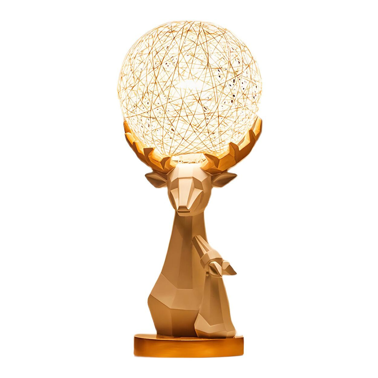 Artistic Rattan Globe Shade Deer Shape Metal Table Lamp Image - 5