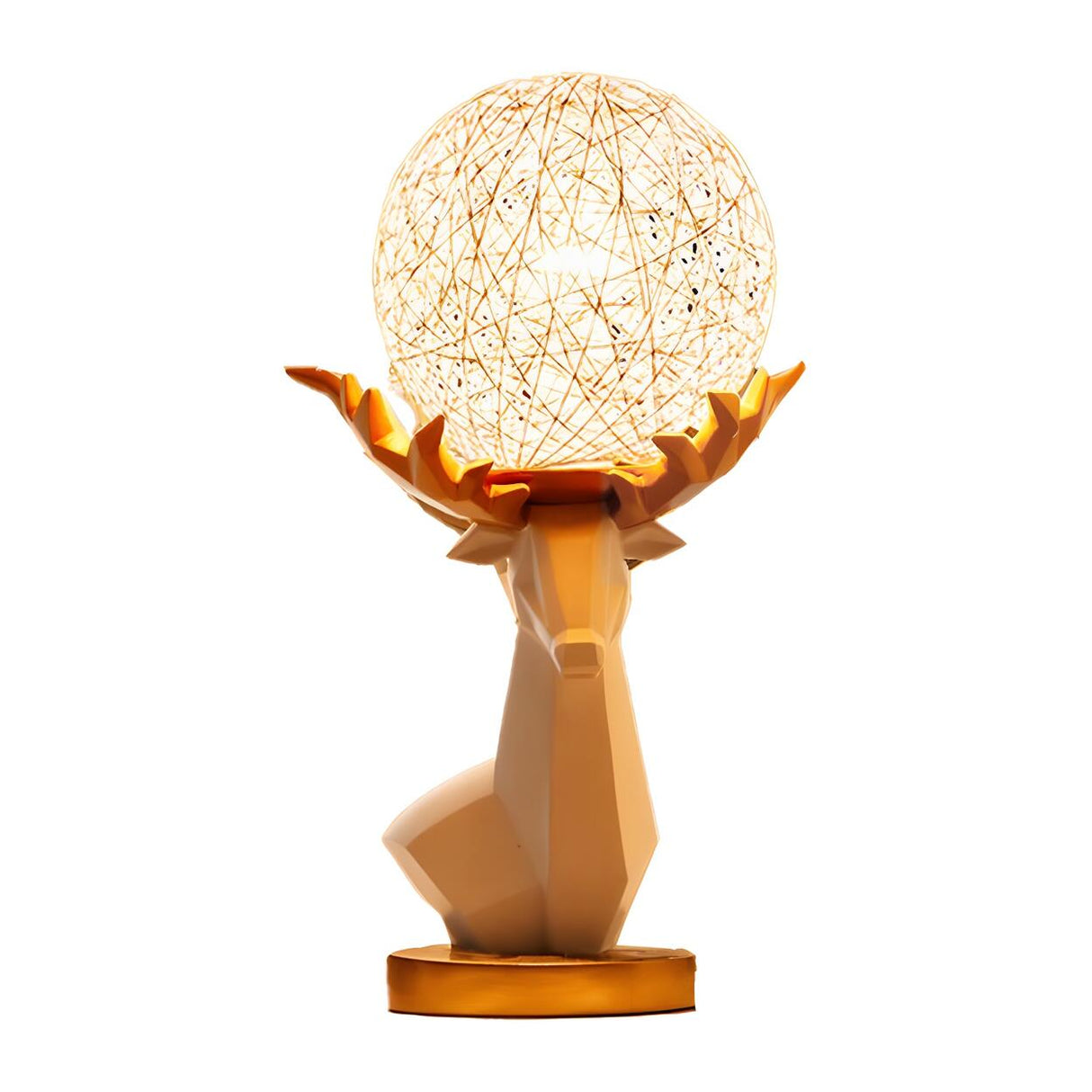 Artistic Rattan Globe Shade Deer Shape Metal Table Lamp Image - 6