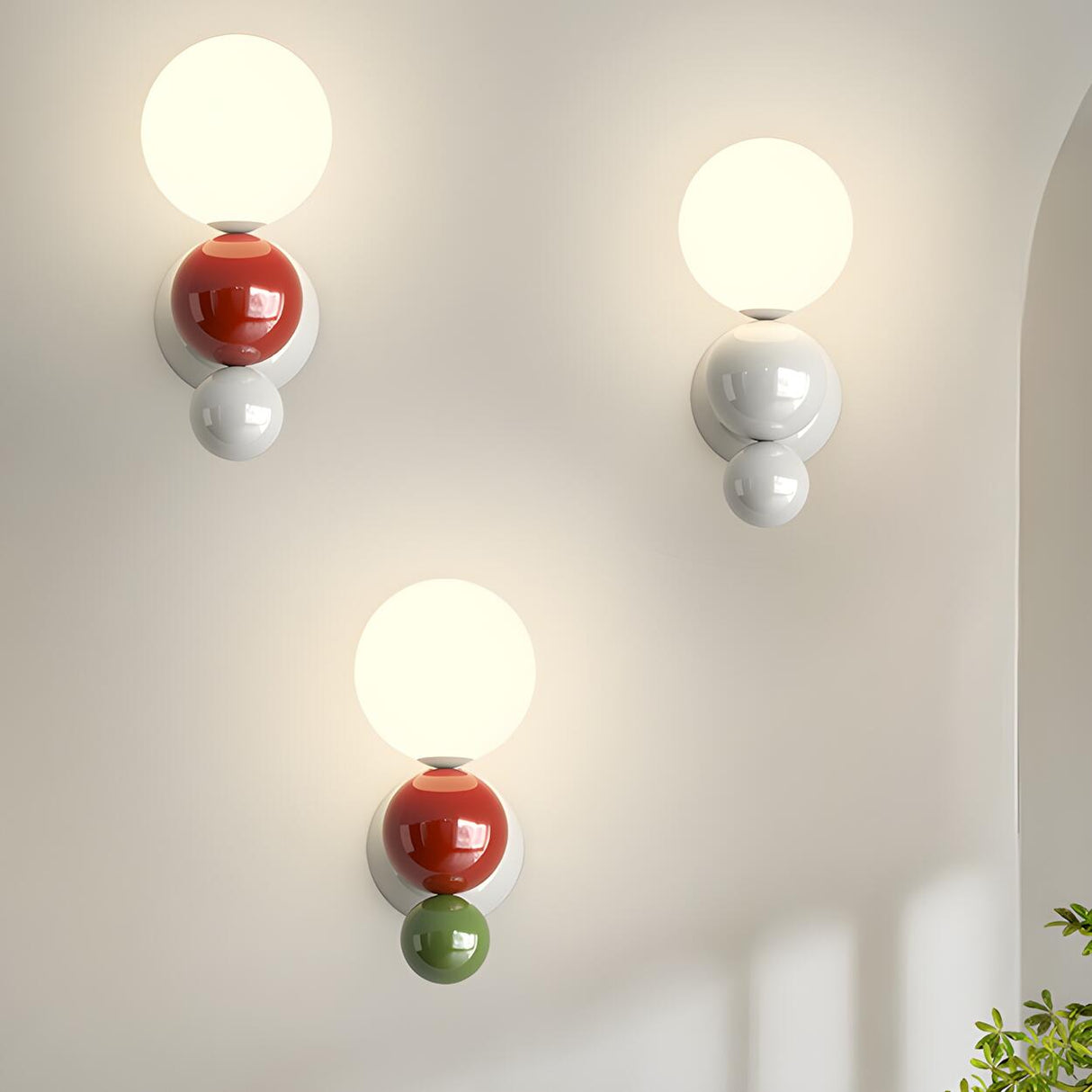 Artistic Red and White Globe Bedroom Wall Sconce Image - 3