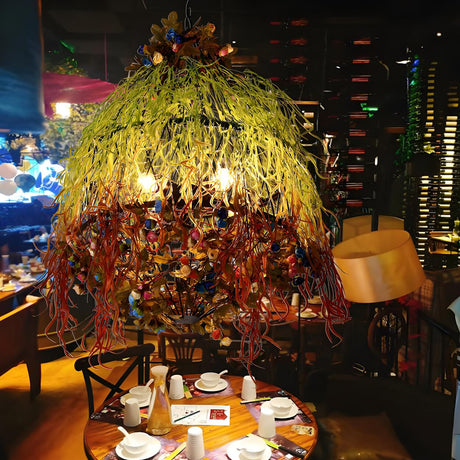 Artistic Restaurant Floral Green Plant Red Chandelier Image - 1