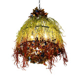 Artistic Restaurant Floral Green Plant Red Chandelier Image - 3