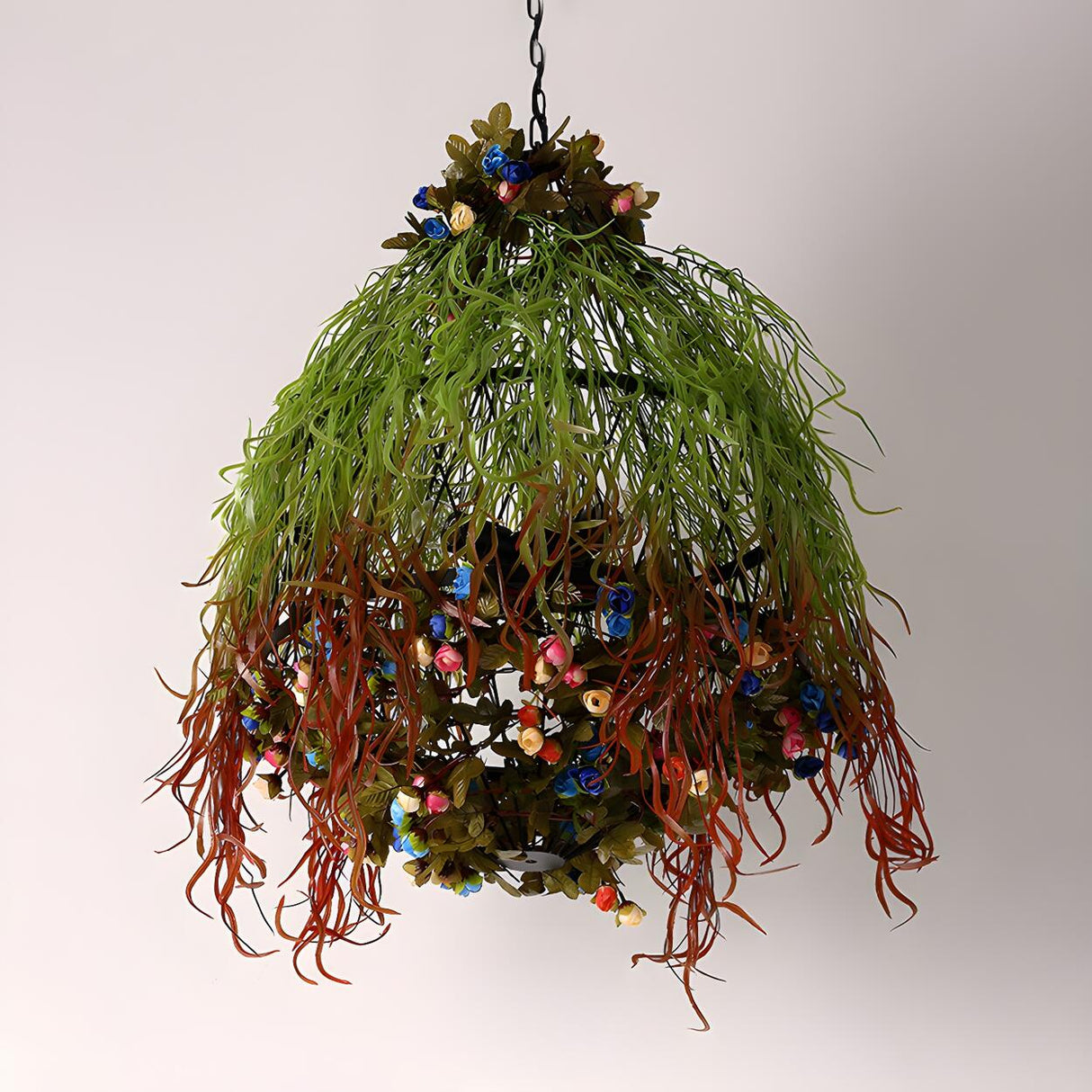 Artistic Restaurant Floral Green Plant Red Chandelier Image - 4