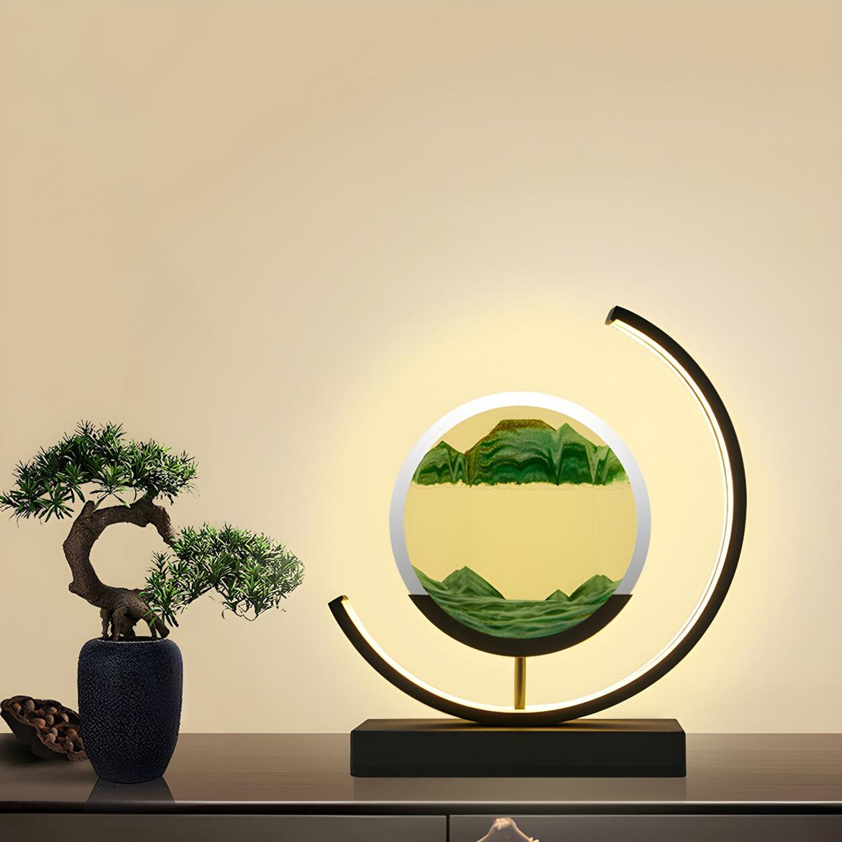 Artistic Round Sand Painting Atmosphere Table Lamp Image - 3