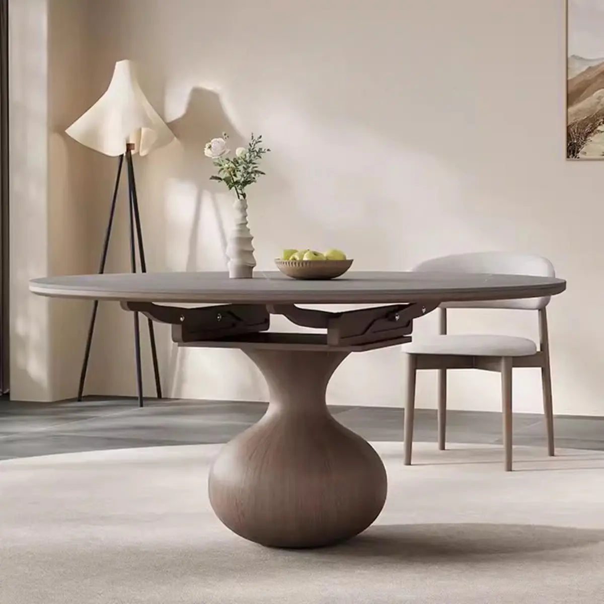 Artistic Round Sintered Stone Dining Table Grey Extendable Image - 1