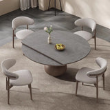 Artistic Round Sintered Stone Dining Table Grey Extendable Image - 3