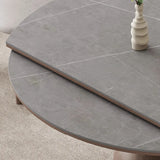 Artistic Round Sintered Stone Dining Table Grey Extendable Image - 9