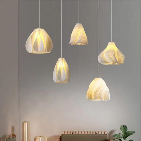 Artistic Sculpted White Pendant Light Flexible Length Image - 1