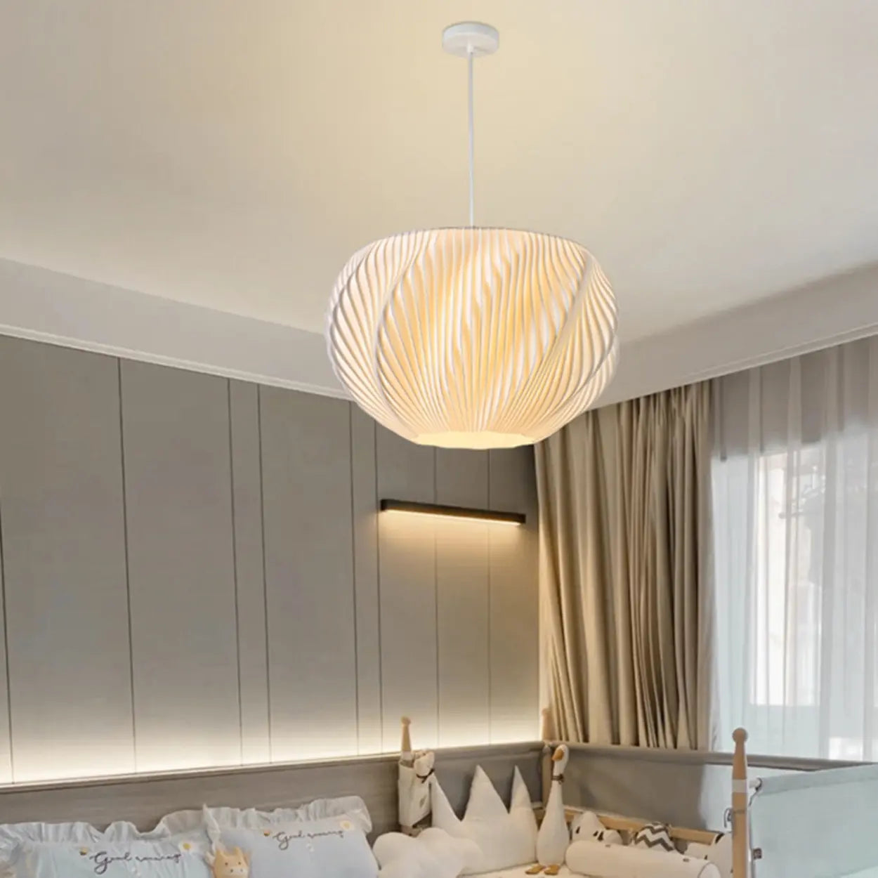 Artistic Spiral Sphere Bedroom Modern White Chandeliers Image - 1