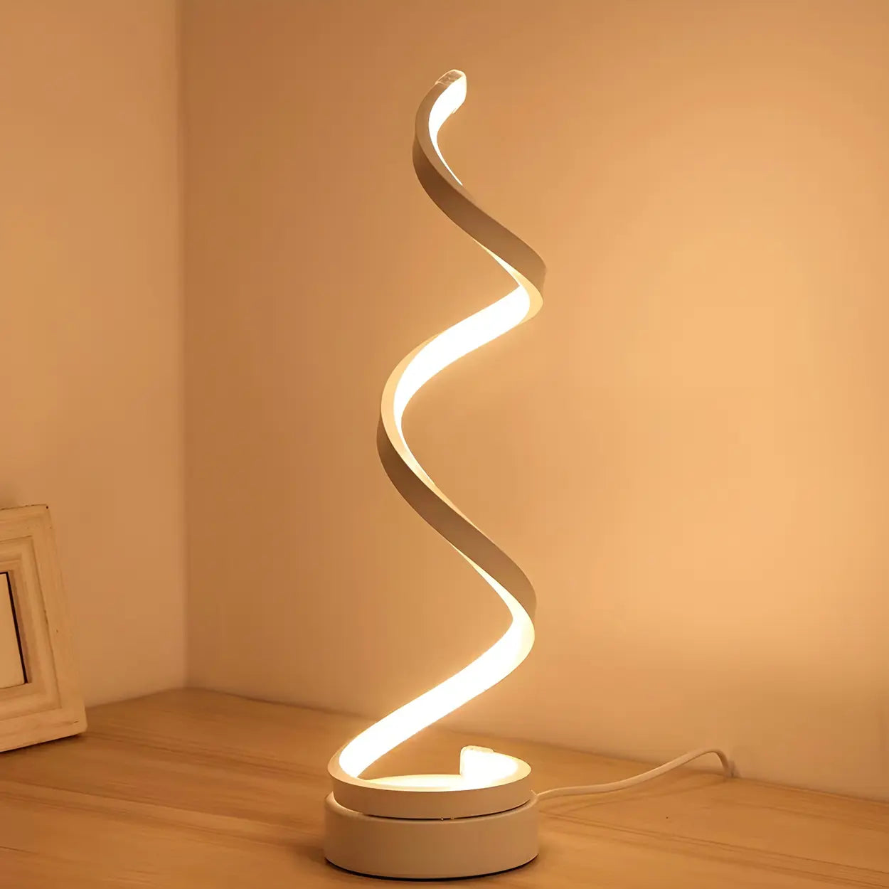 Artistic Spiral Wooden Acrylic Shade LED Table Lamp Image - 1