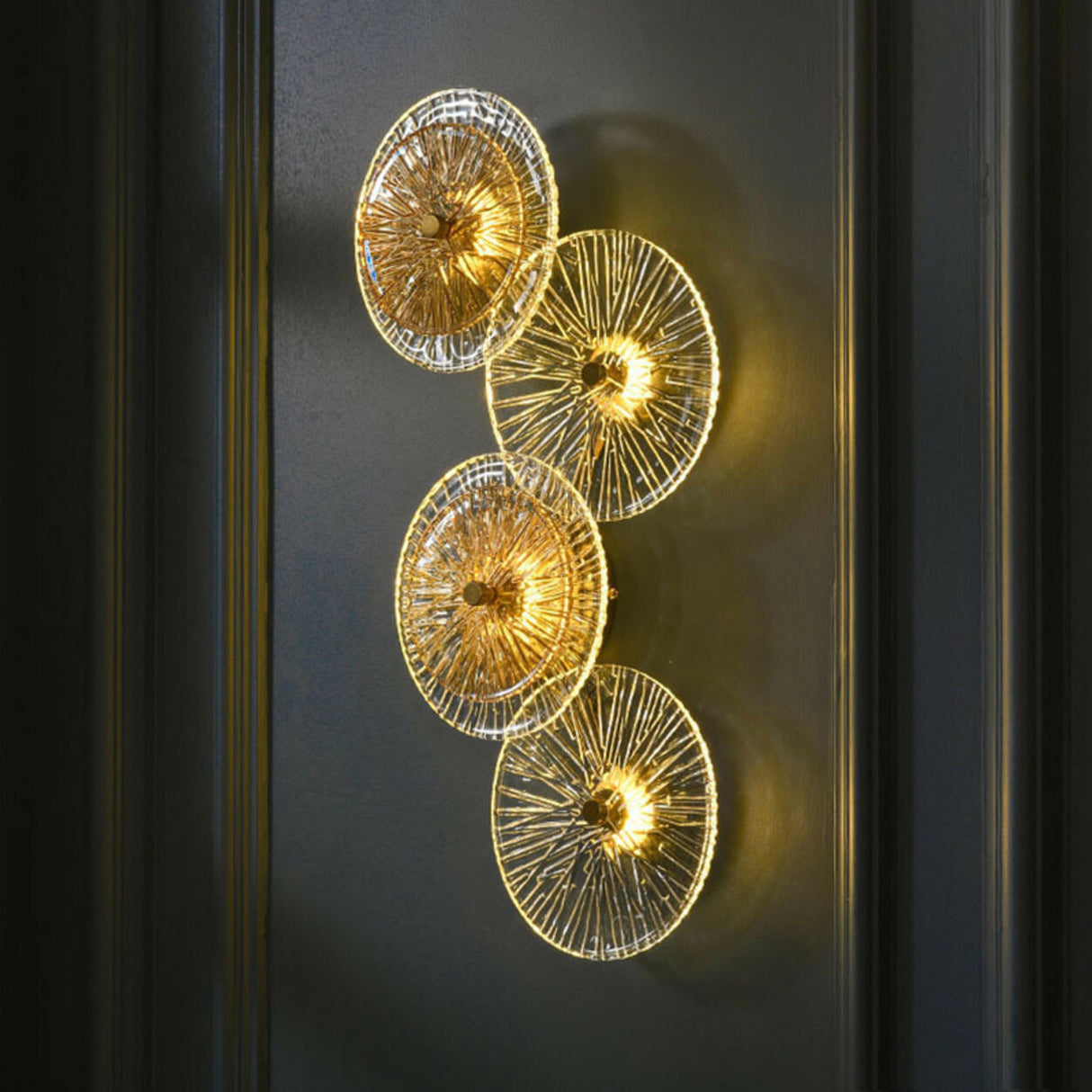 Artistic Tiered Glass Discs Gold Metal Wall Sconce Image - 1