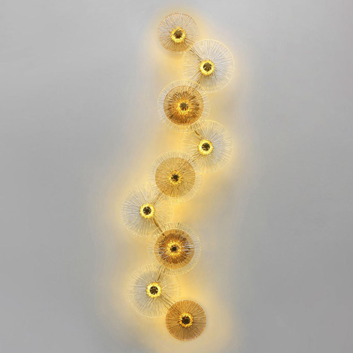 Artistic Tiered Glass Discs Gold Metal Wall Sconce Image - 13