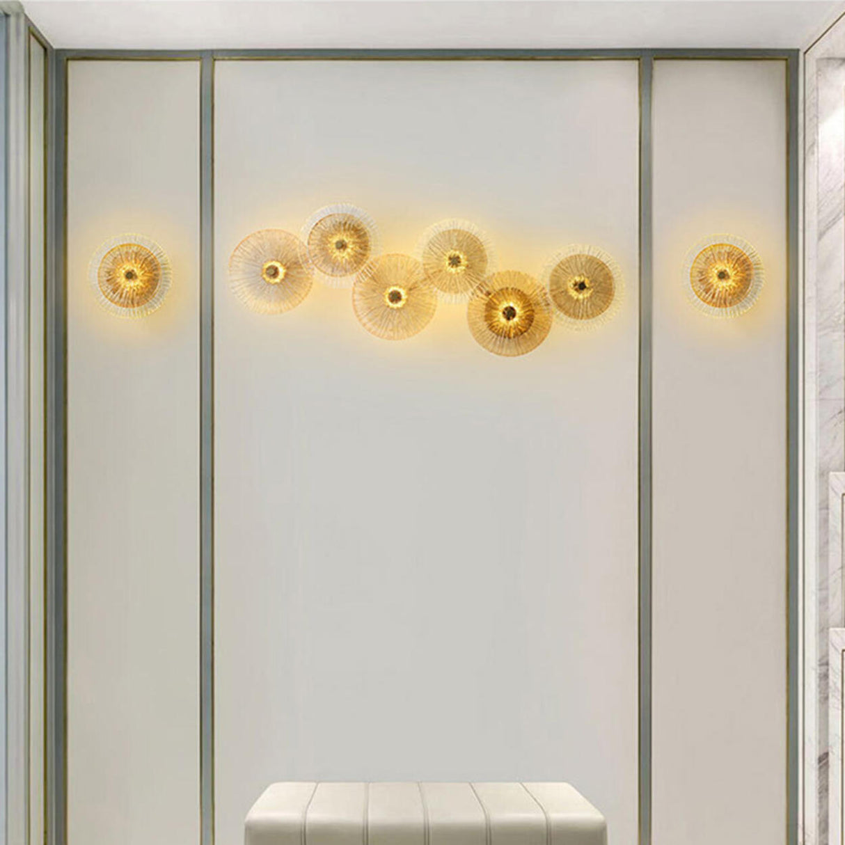 Artistic Tiered Glass Discs Gold Metal Wall Sconce Image - 16