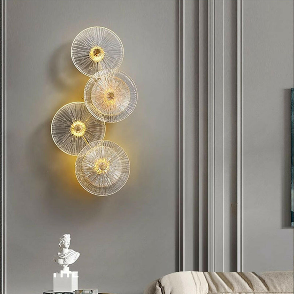 Artistic Tiered Glass Discs Gold Metal Wall Sconce Image - 3