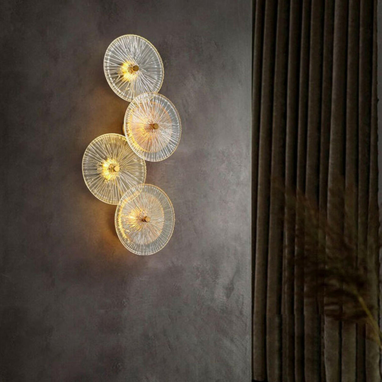 Artistic Tiered Glass Discs Gold Metal Wall Sconce Image - 4