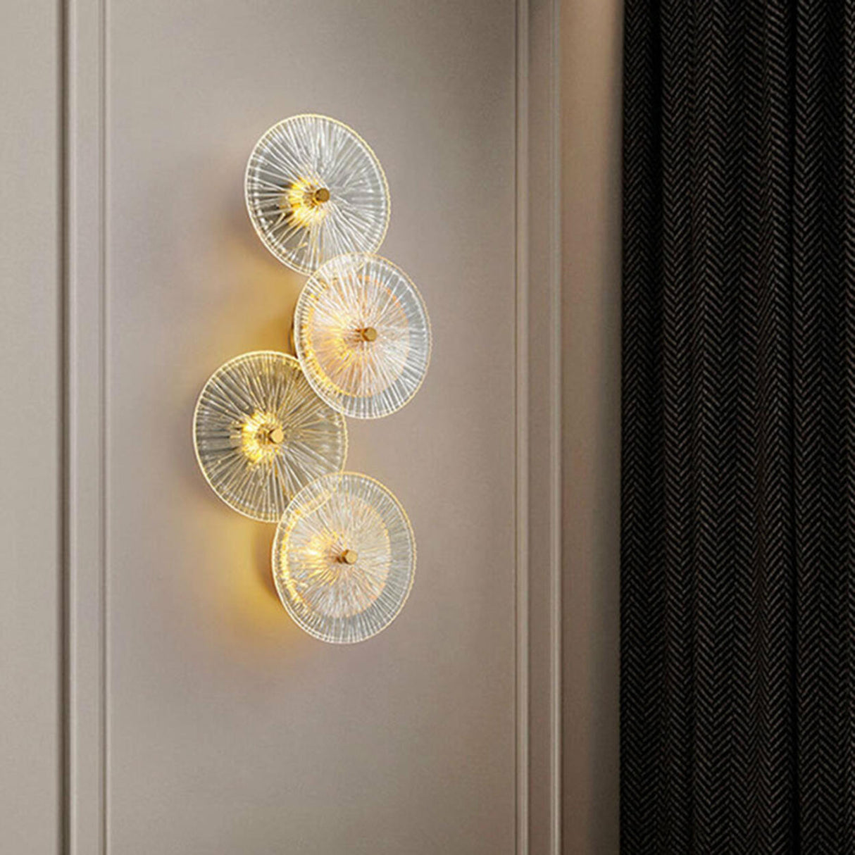 Artistic Tiered Glass Discs Gold Metal Wall Sconce Image - 5