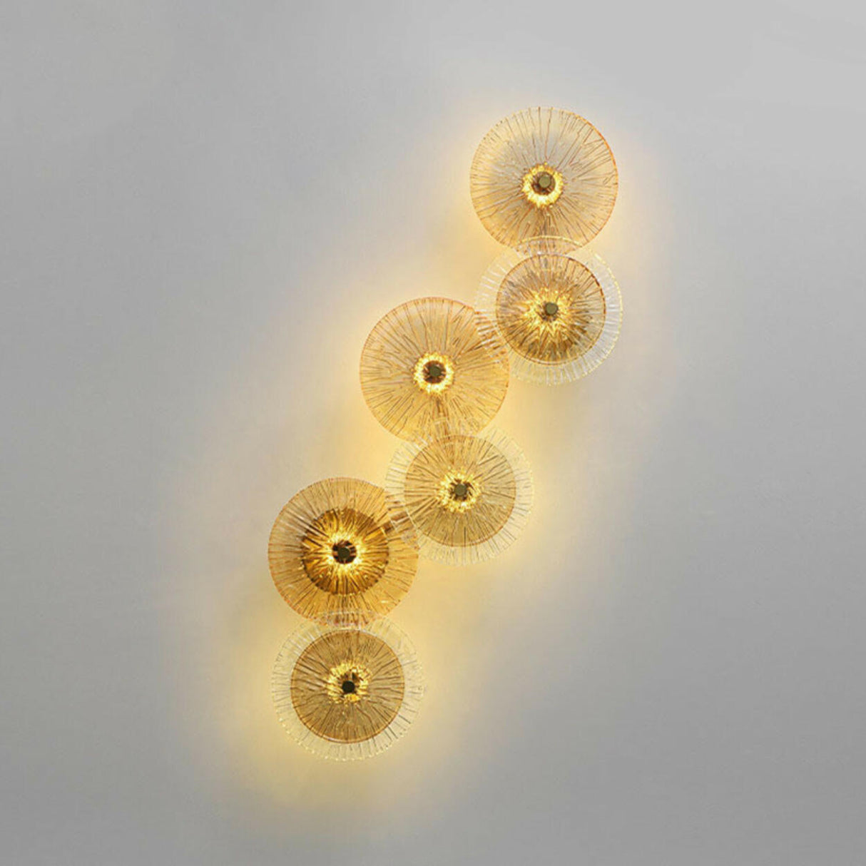 Artistic Tiered Glass Discs Gold Metal Wall Sconce Image - 8