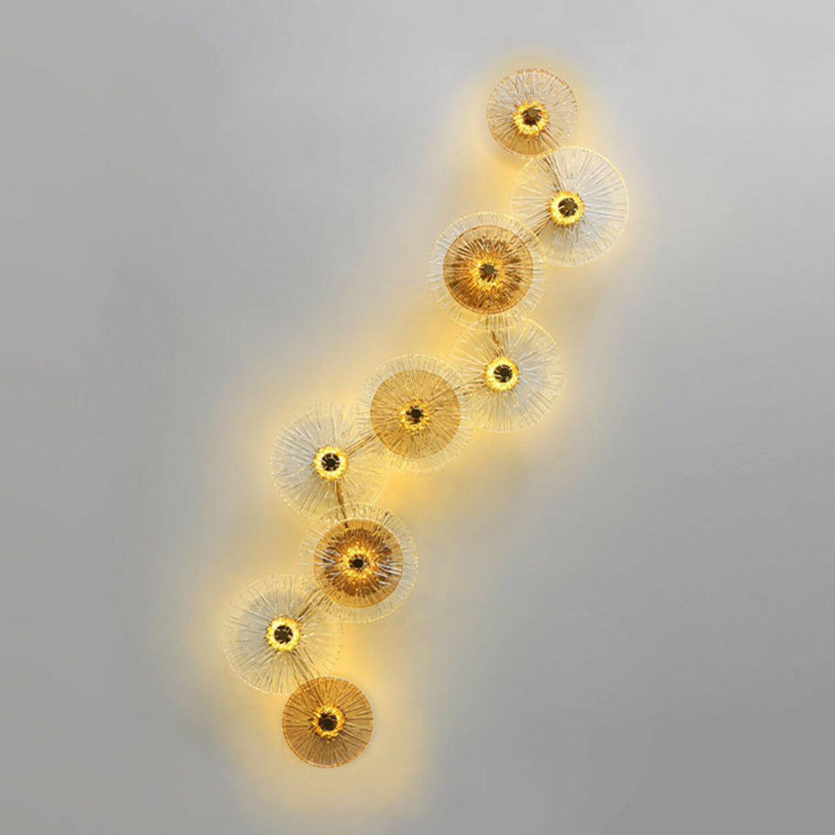 Artistic Tiered Glass Discs Gold Metal Wall Sconce Image - 9