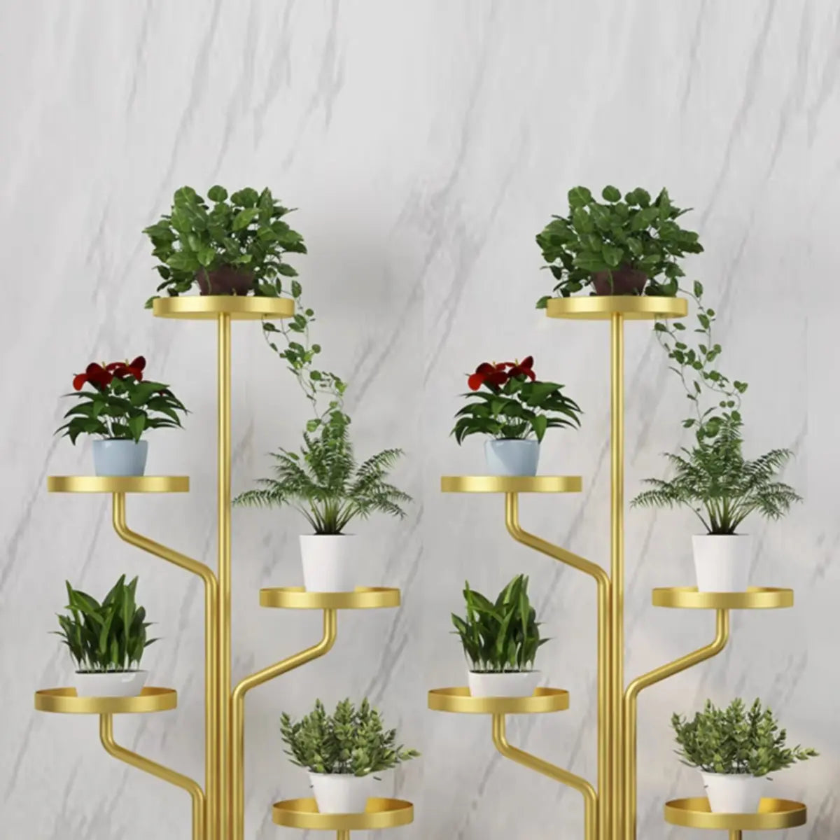 Artistic Tree Shape Tiered Tray Metal Plant Stand Gold Image - 12