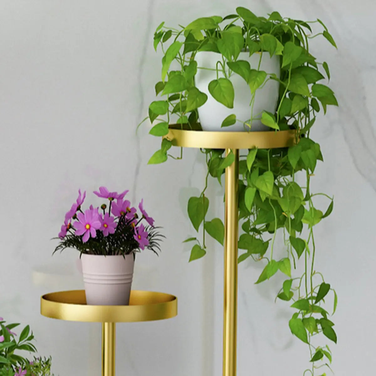 Artistic Tree Shape Tiered Tray Metal Plant Stand Gold Image - 14