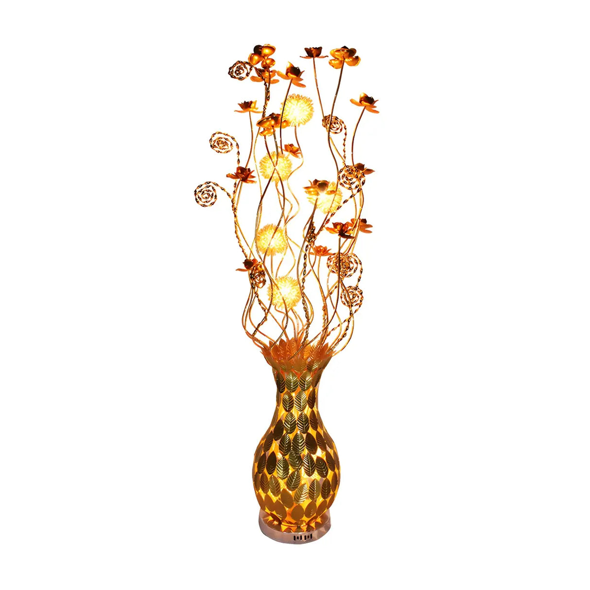 Artistic Urn-shaped and Floral Gold Metal Floor Lamp Image - 3