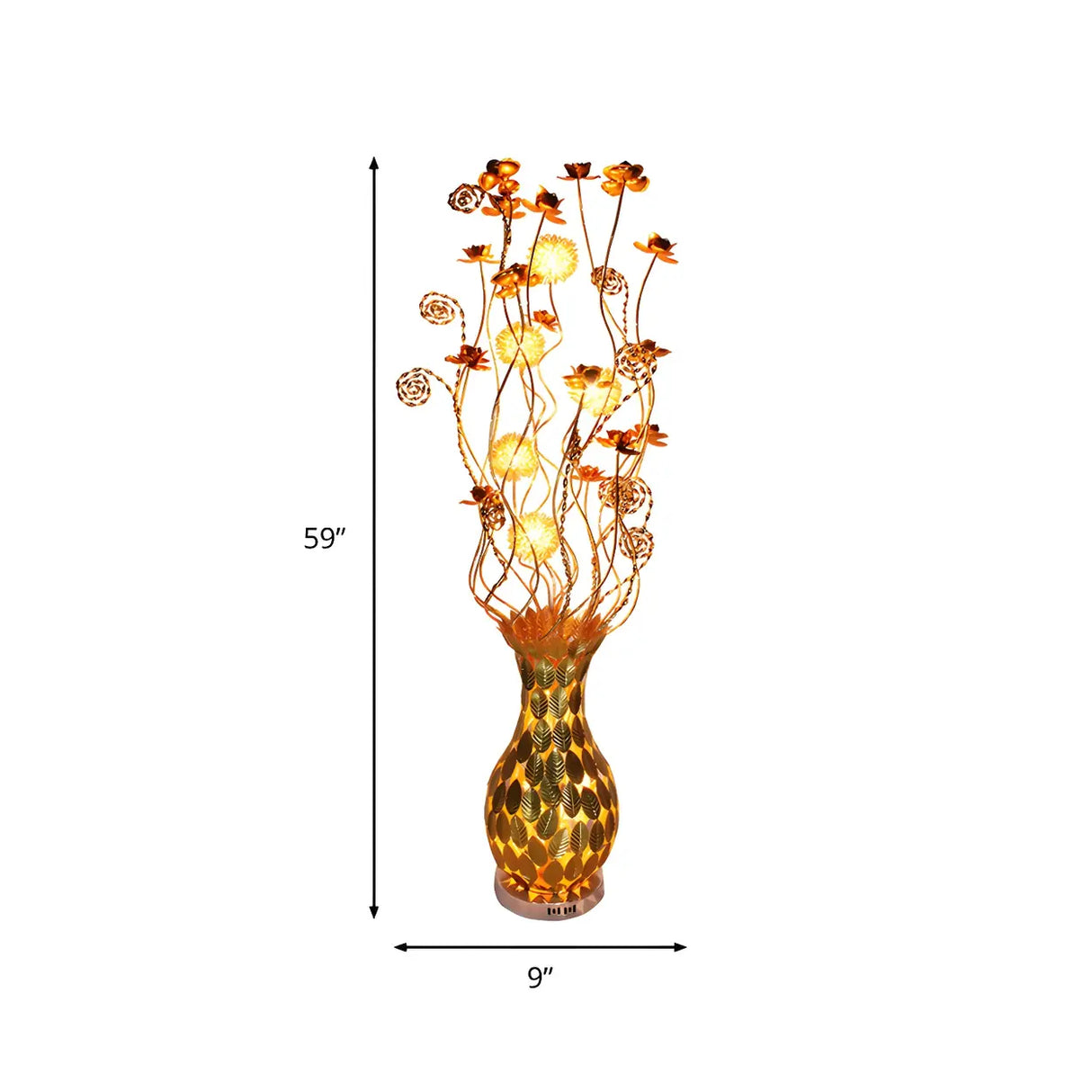 Artistic Urn-shaped and Floral Gold Metal Floor Lamp 