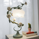 Artistic Vine White Floral Shade Bedside Table Lamp Image - 1