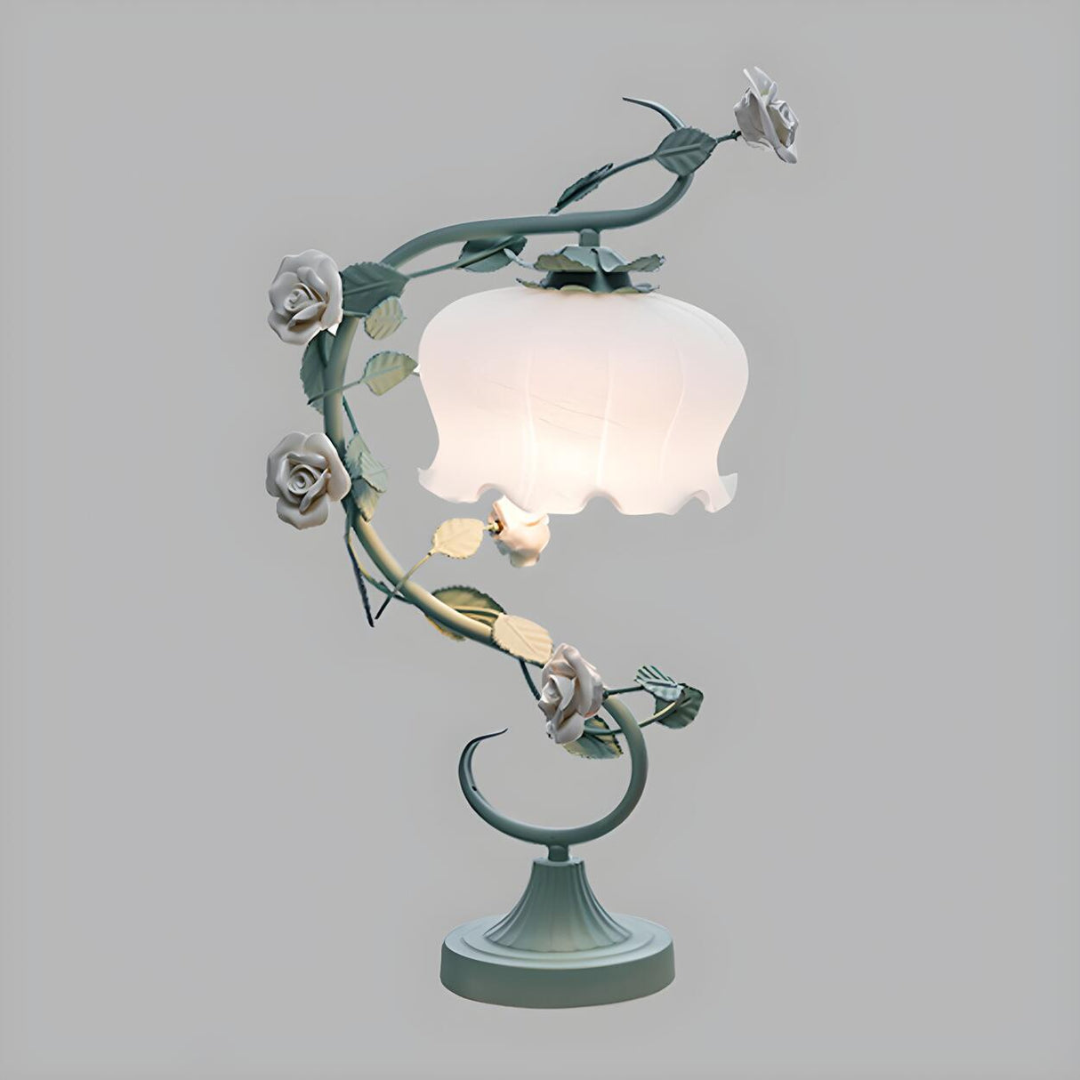 Artistic Vine White Floral Shade Bedside Table Lamp Image - 8