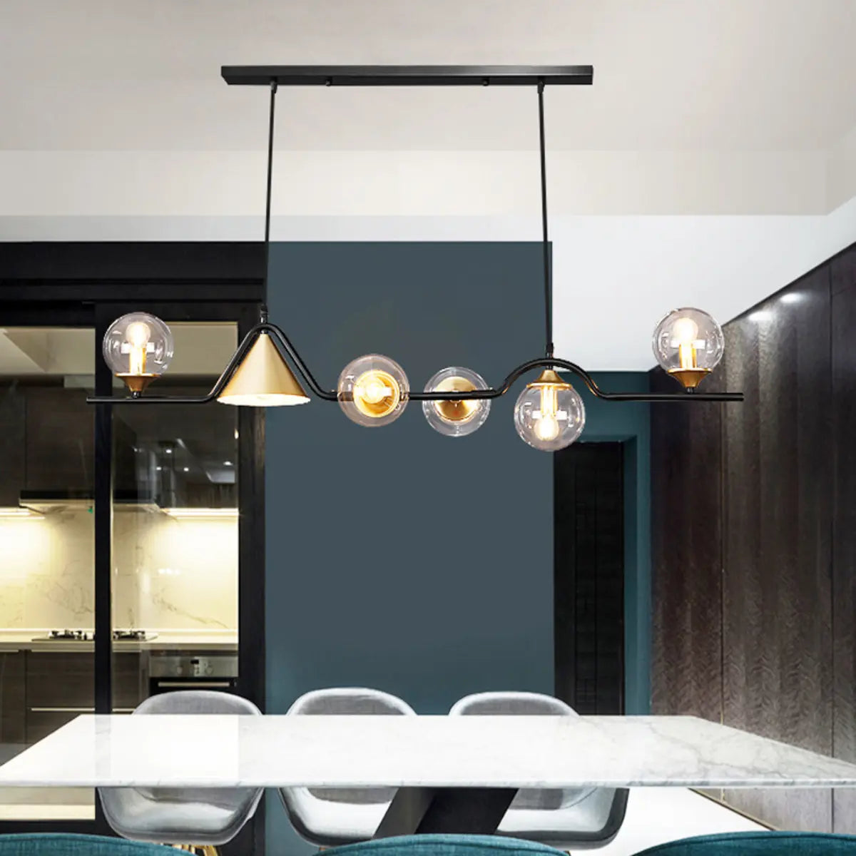 Artistic Wavy and Globe Glass Island Pendant Light Image - 3