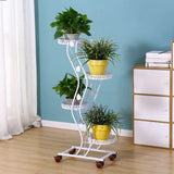 Artistic Wavy Round Tray Metal Rolling Plant Stand White Image - 1