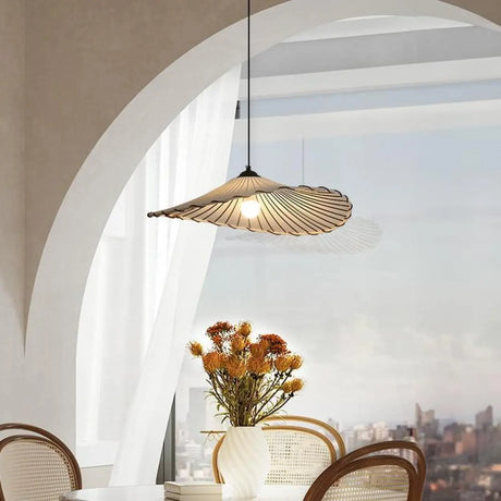 Artistic White Fabric Floral Dining Room Pendant Light Image - 2