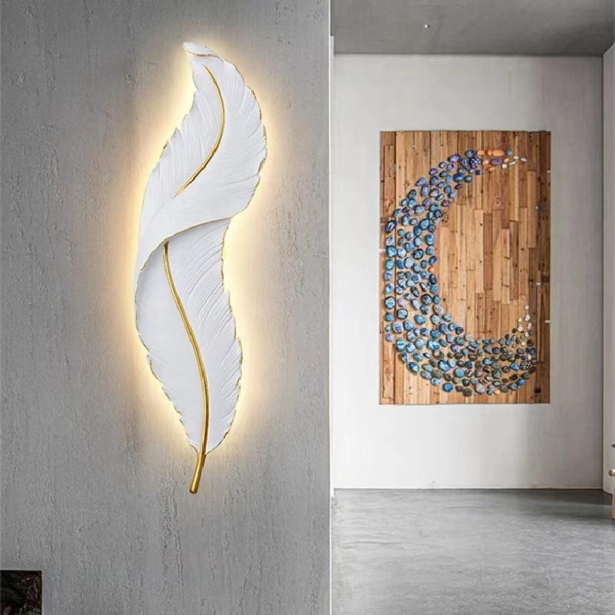 Artistic White Feather LED Wall Light Fixture Image - 12