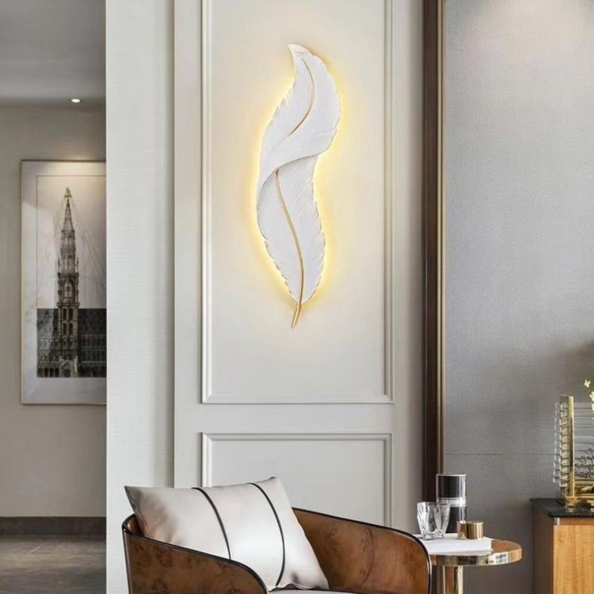 Artistic White Feather LED Wall Light Fixture Image - 2