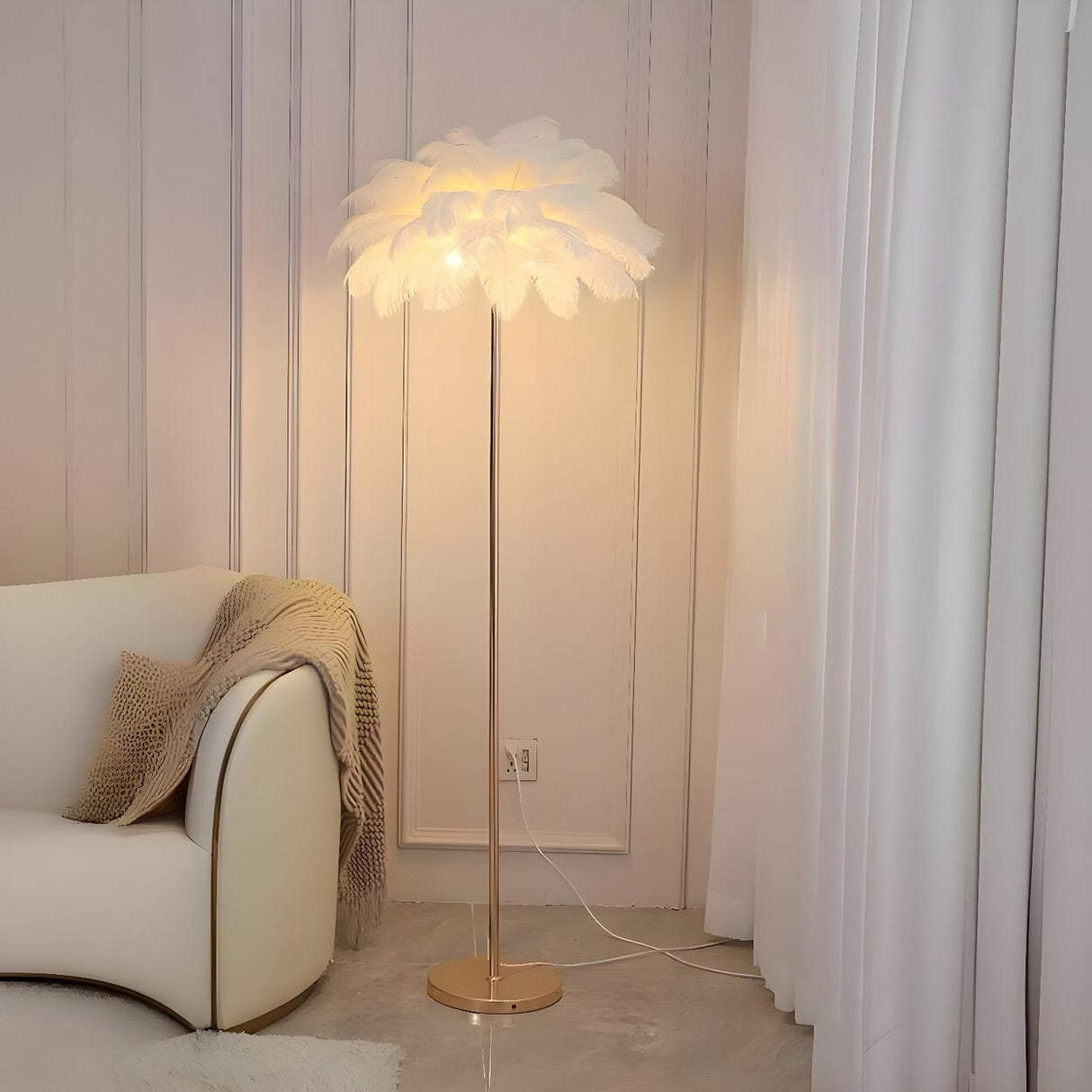 Artistic White Feather Modern Metal LED Floor Lamp Image - 17