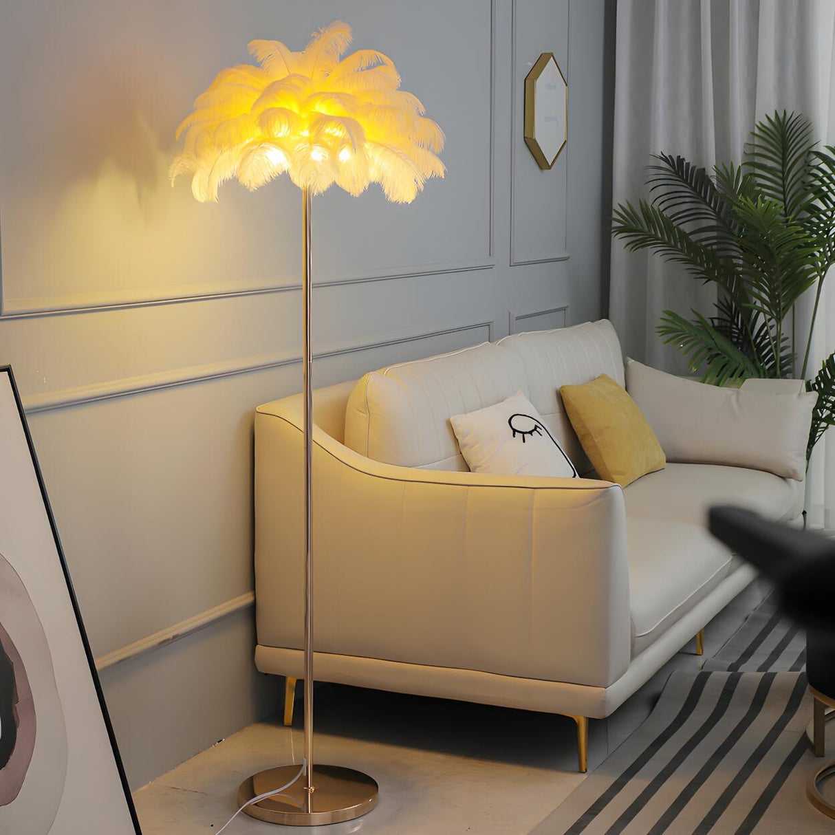 Artistic White Feather Modern Metal LED Floor Lamp Image - 3