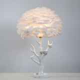 Artistic White Feather Shade Tree Branch Table Lamp Image - 5